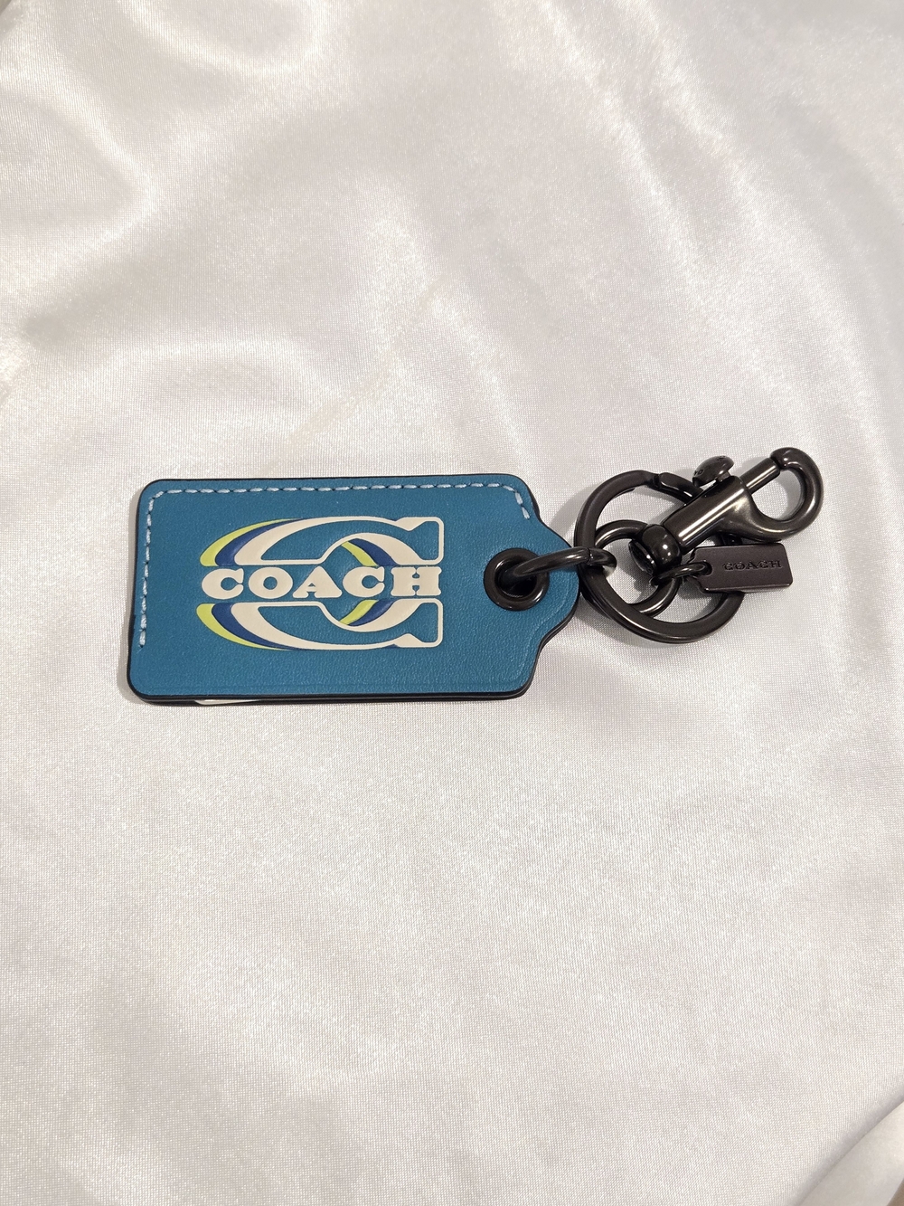 Coach Teal Blue Logo Leather Key Fob/Bottle Opener with Gunmetal Hardware NWOT - Picture 5 of 6